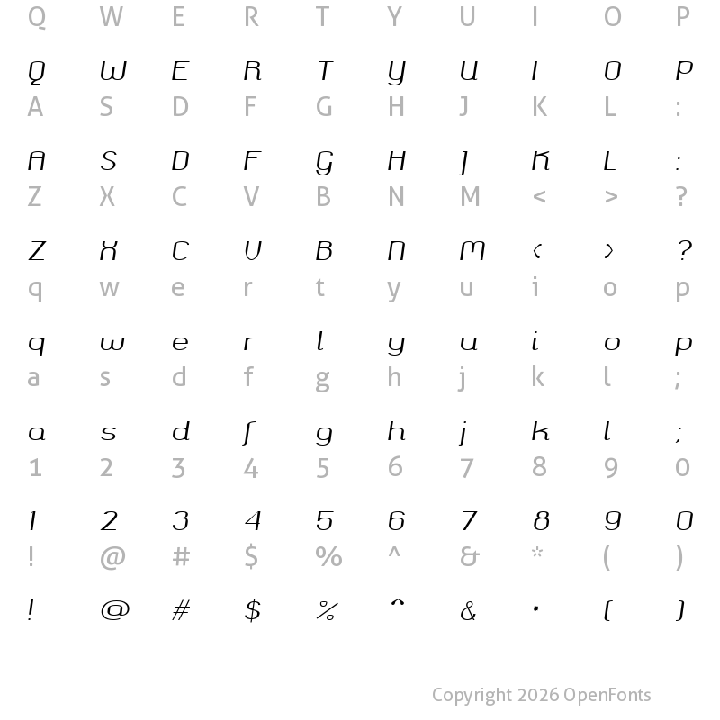 Character Map of okolaks RegularItalic