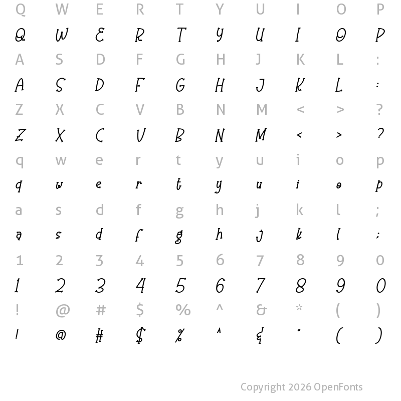 Character Map of Olaugh Bold Italic