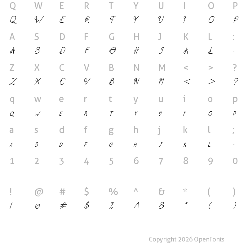 Character Map of Old Alpha Italic Regular