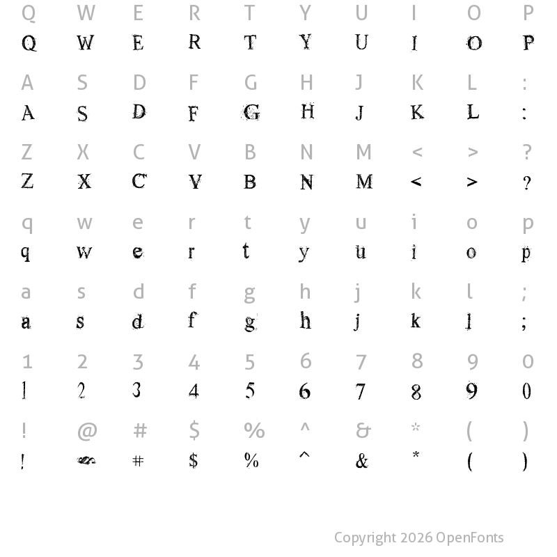 Character Map of Old Dreams Regular