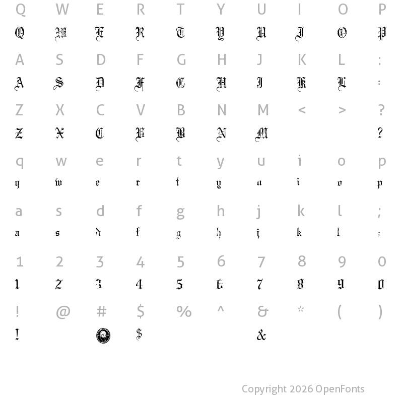Character Map of Old England Gothic Regular