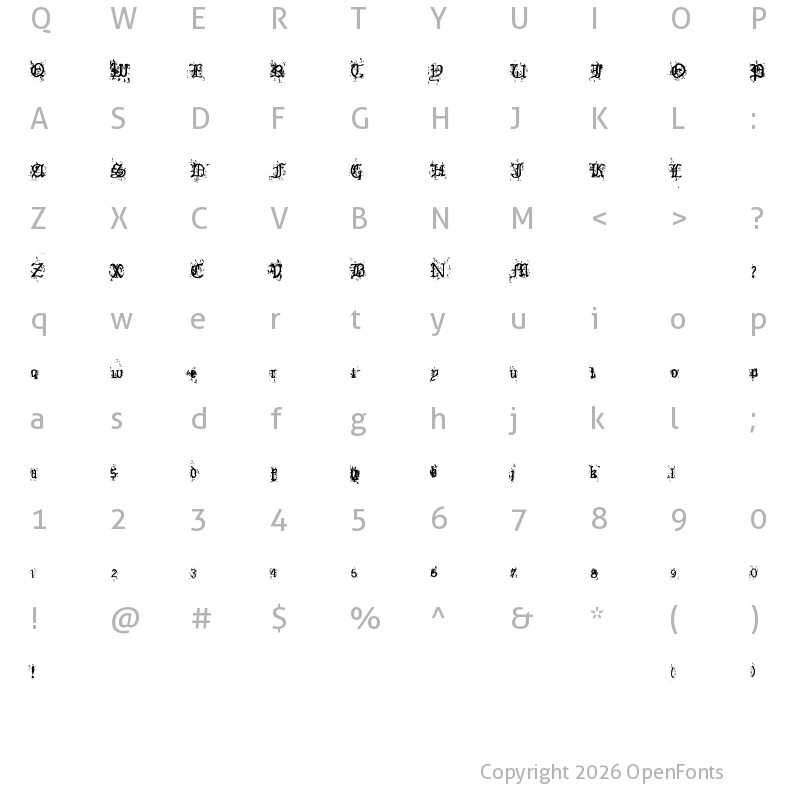 Character Map of Old English Hearts Regular
