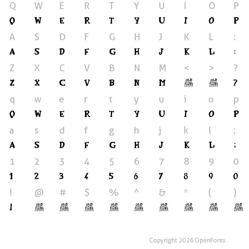 Character Map of Old School Toons Regular