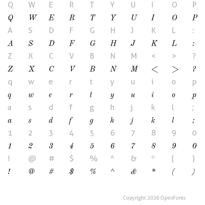 Character Map of Old Standard TT Italic