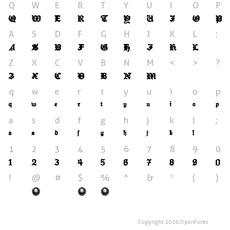 Character Map of Older Dictator Regular