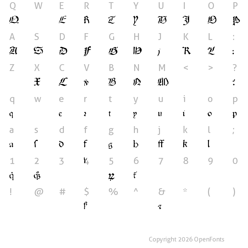 Character Map of Oldprint Normal