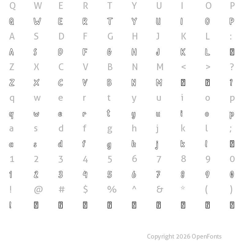 Character Map of Oleander Cakes Outline Regular