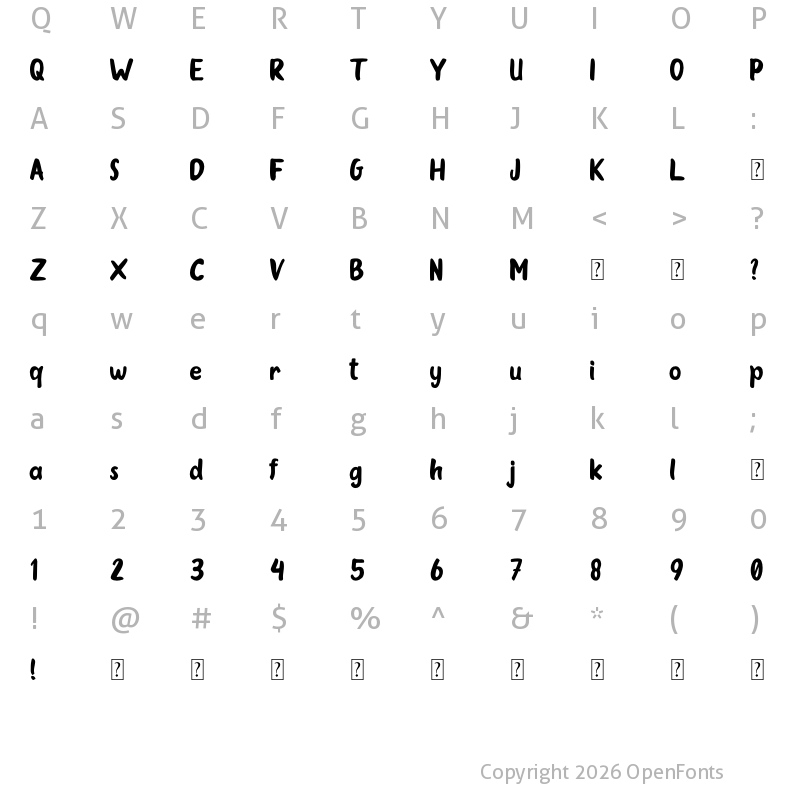 Character Map of Oleander Cakes Regular