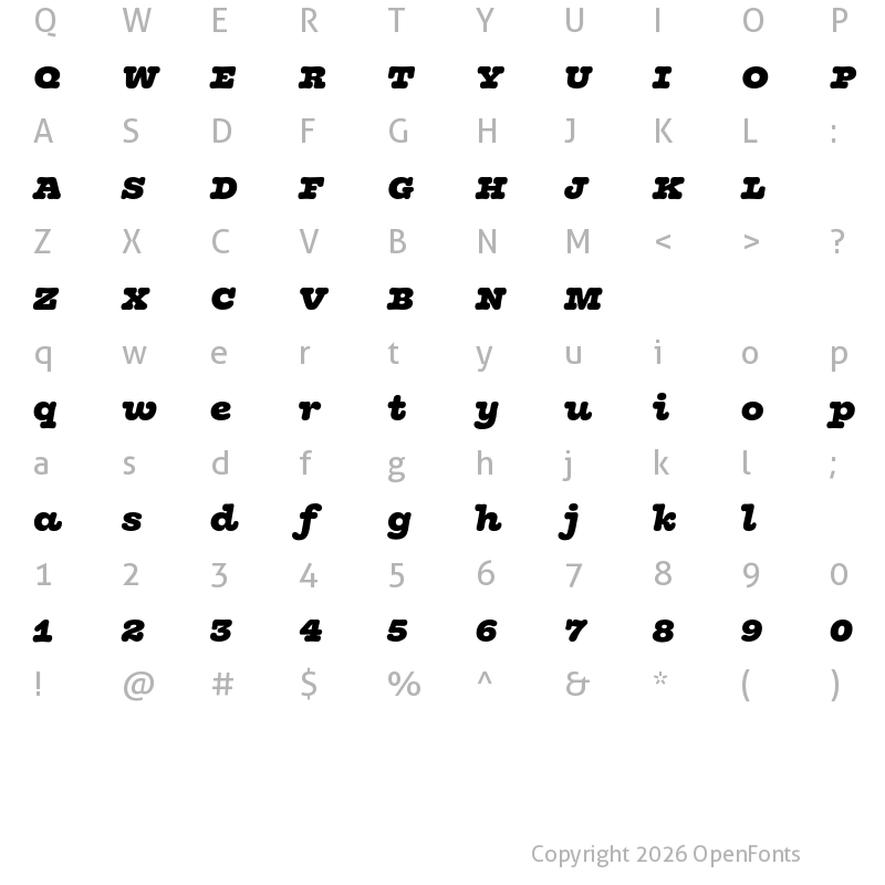 Character Map of Olivita Test Italic