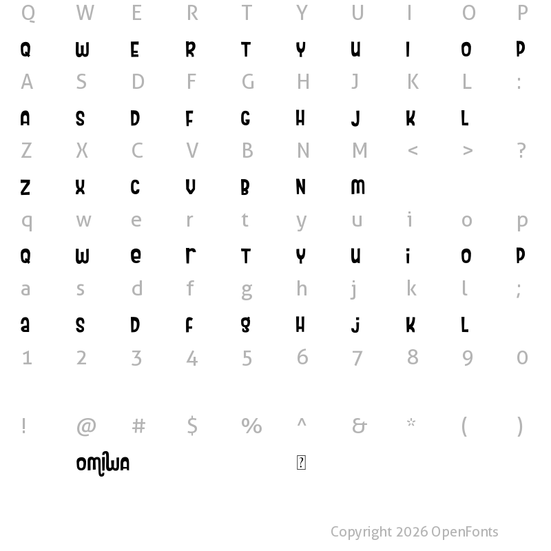Character Map of Omiwa Regular