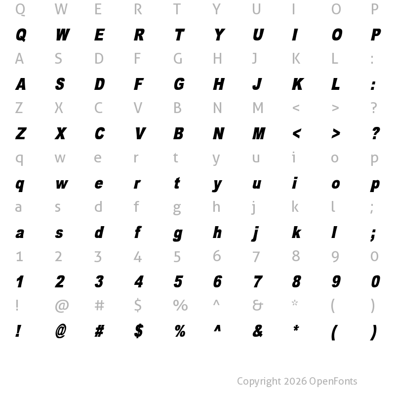 Character Map of OMNIBLACK Italic