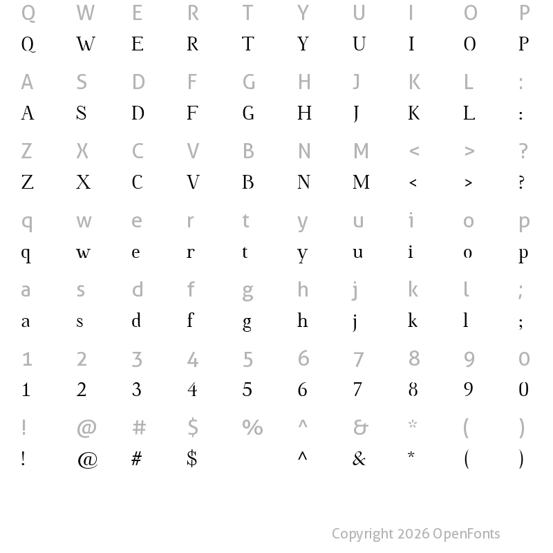 Character Map of Omologo Personal Regular