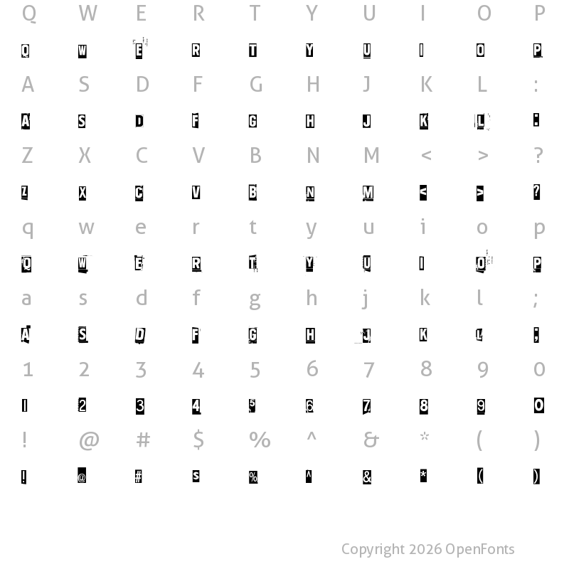 Character Map of One two thirty-four Regular