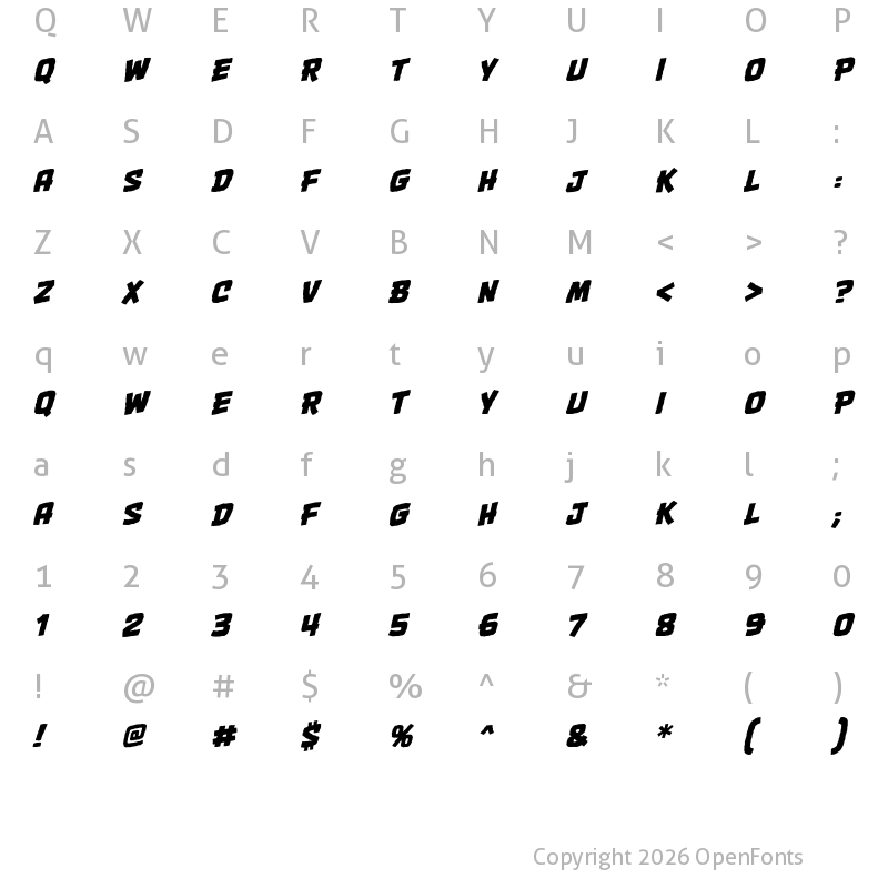 Character Map of OneTwoPunch BB Italic