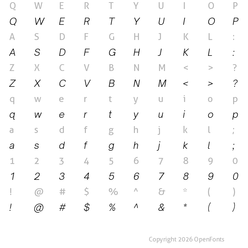 Character Map of Open Sauce Two Light Italic