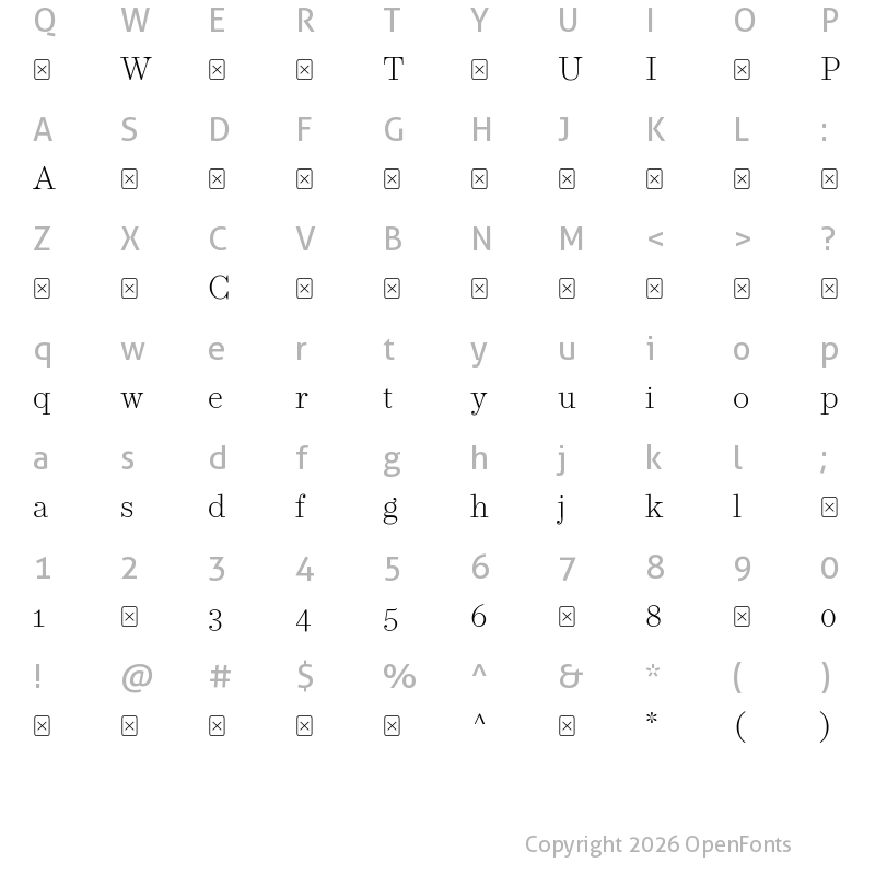 Character Map of Operetta8-ExtraLight ?