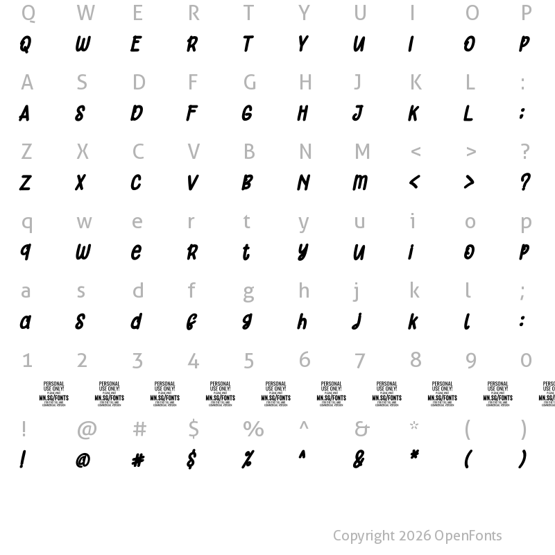 Character Map of Orange Cats PERSONAL USE ONLY Bold Italic
