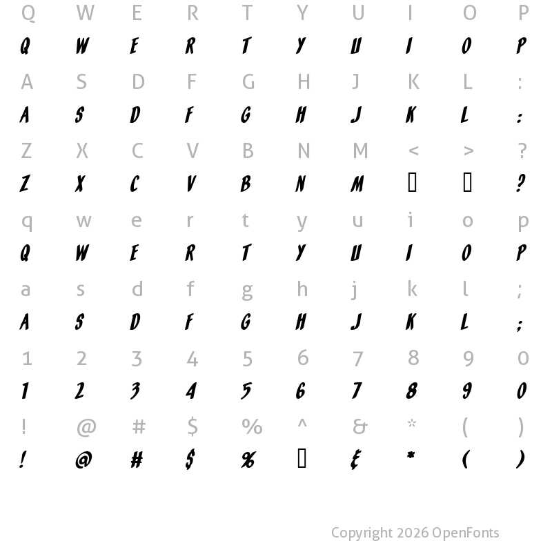 Character Map of Orange Fizz Italic