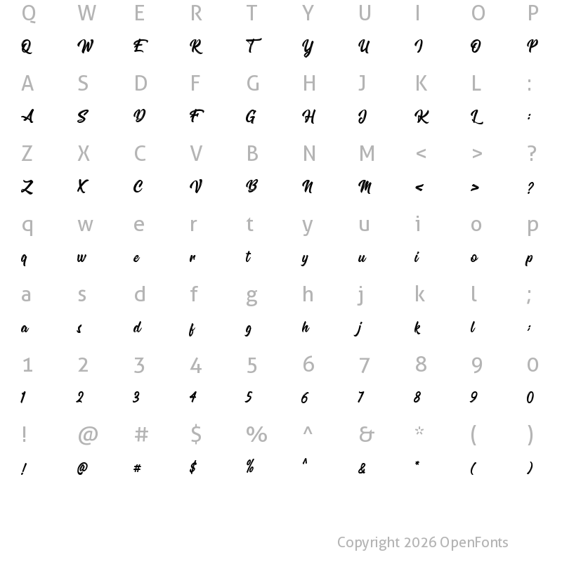 Character Map of Oraqle Script Regular