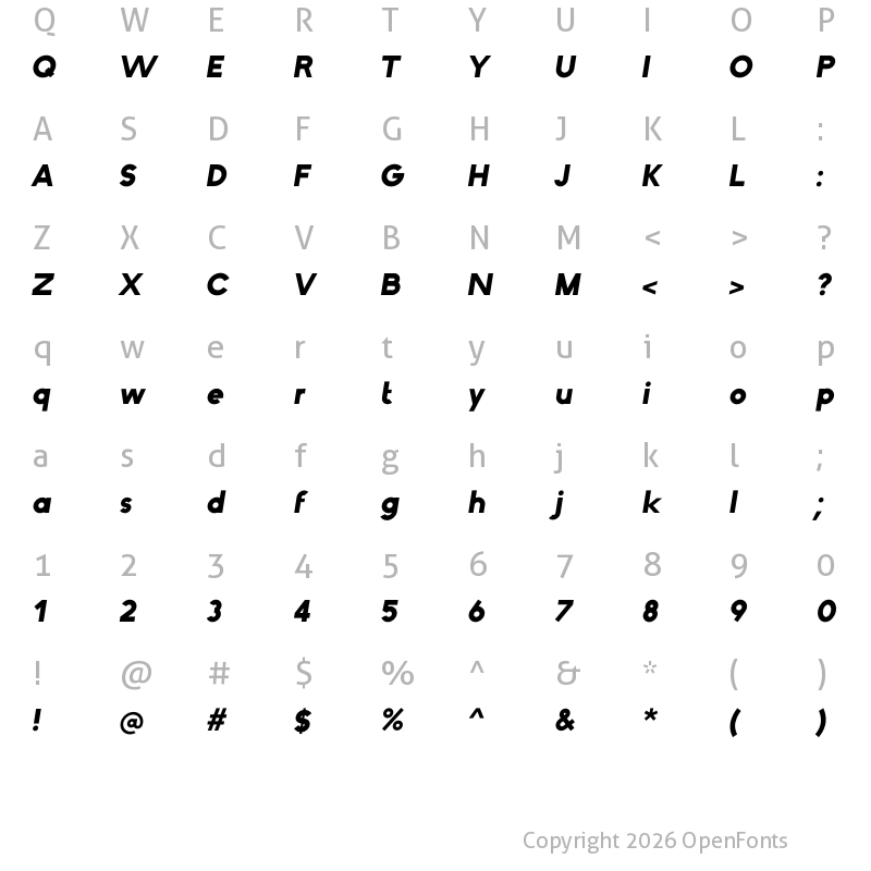 Character Map of Orchis Prima Bold Italic
