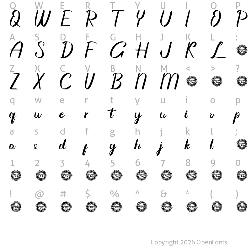 Character Map of Order Here Demo Regular
