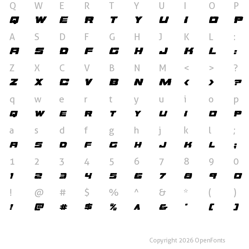 Character Map of Ore Crusher Expanded Italic Expanded Italic