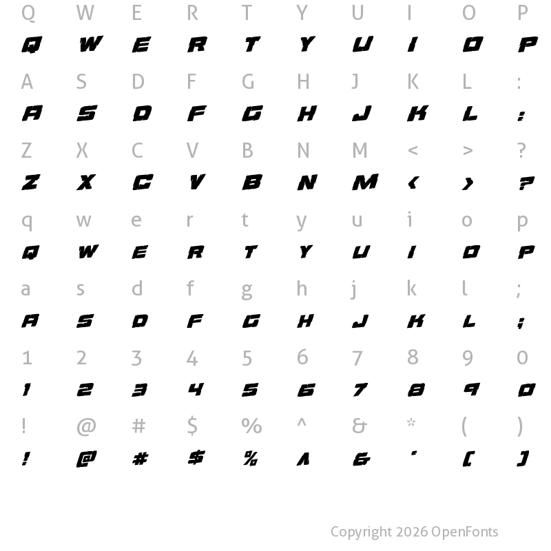 Character Map of Ore Crusher Rotalic Italic