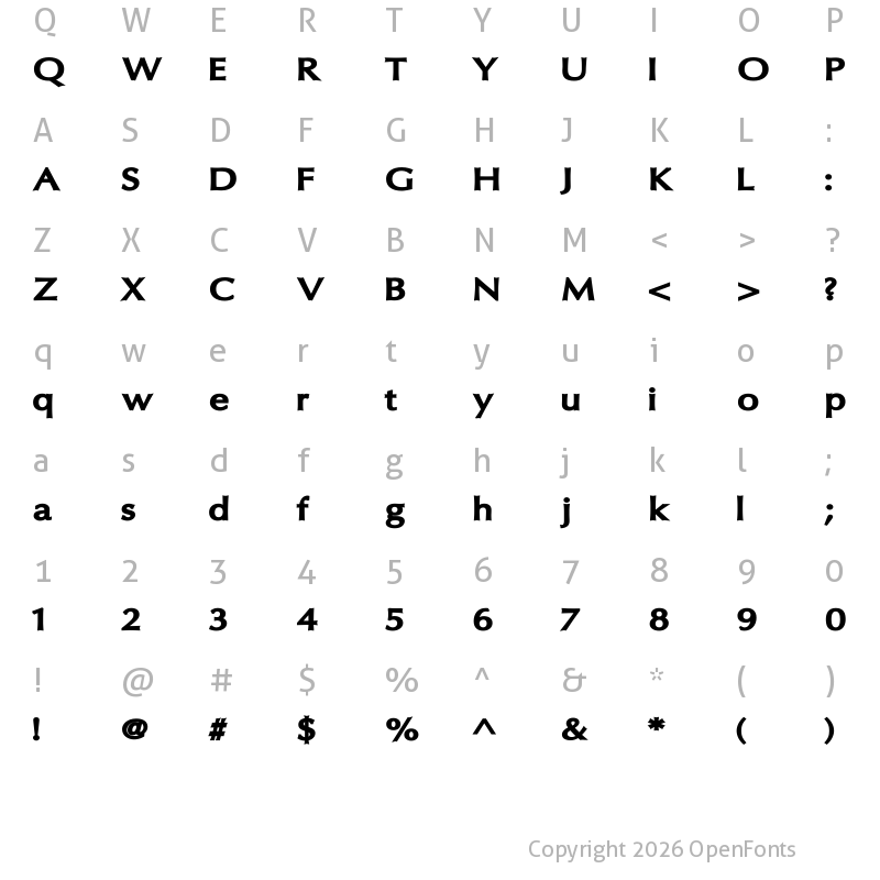 Character Map of Oregon LDO Extended Black Regular