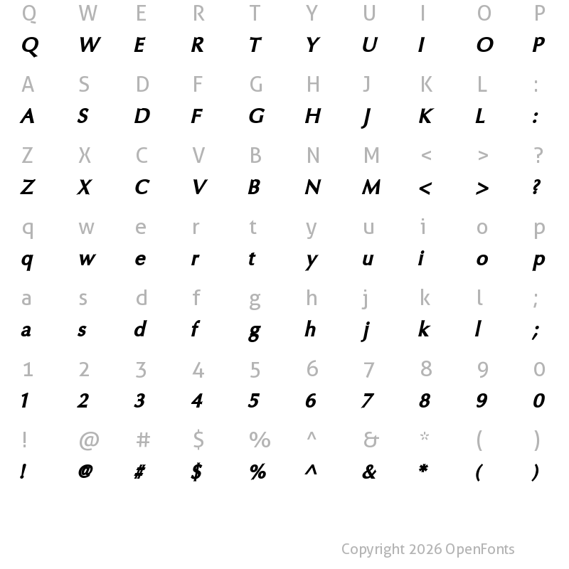 Character Map of Oregon LDO ExtraBlack Oblique