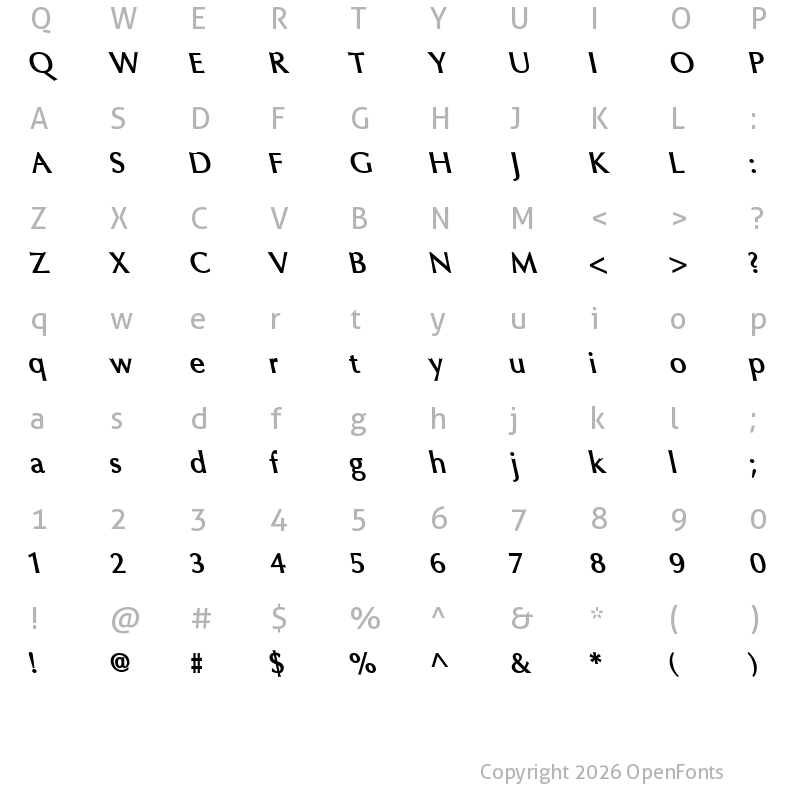 Character Map of Oregon LDO Sinistral Bold