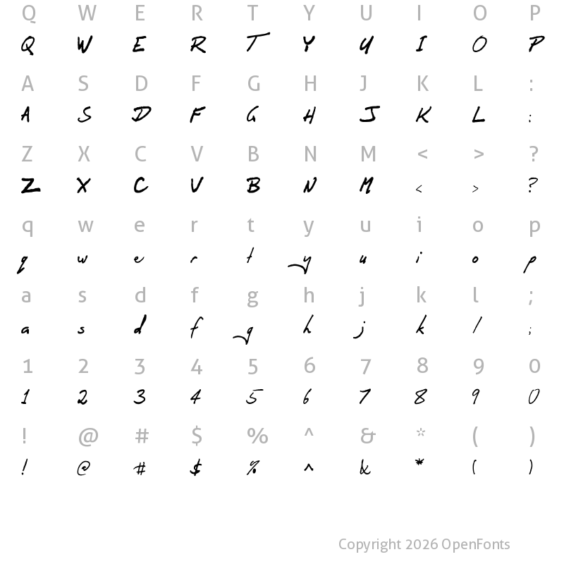 Character Map of OrenScript Regular