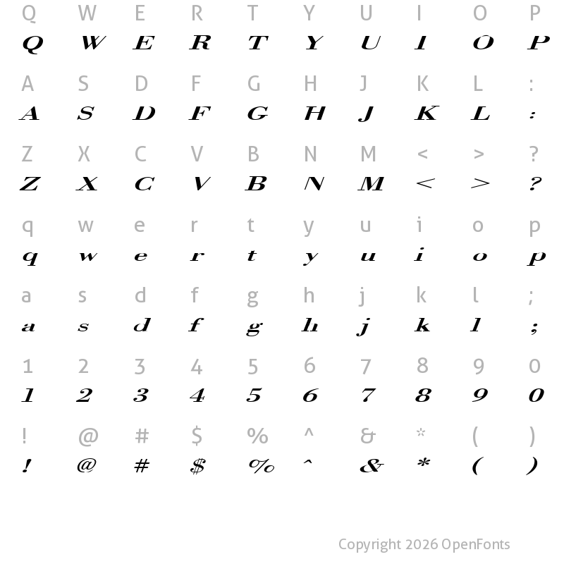 Character Map of Orgreave Extended Italic
