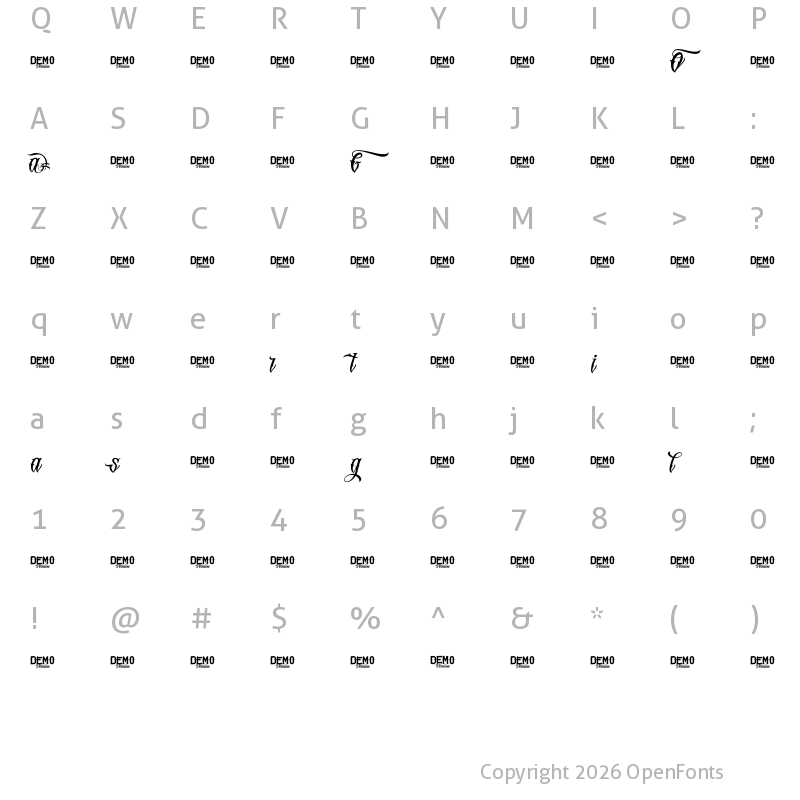 Character Map of Original GangstA Regular