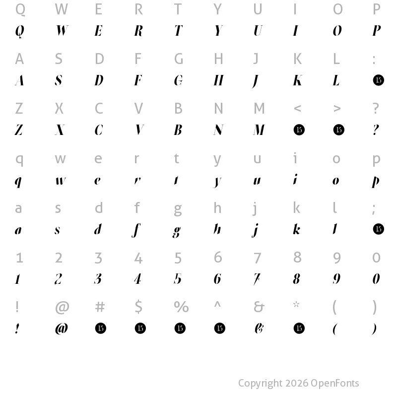 Character Map of Oroban Elegans-Trial Black Italic