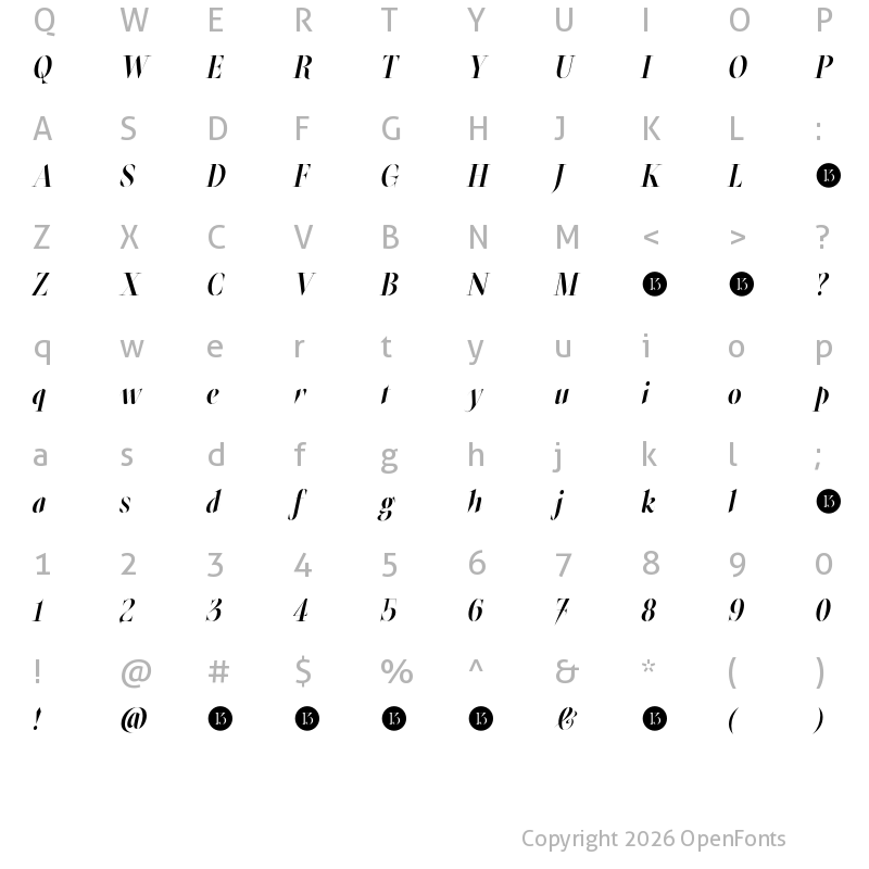 Character Map of Oroban Elegans-Trial ExtraBold Italic
