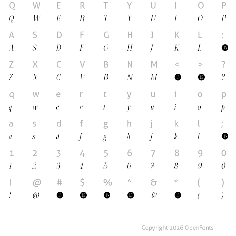 Character Map of Oroban Elegans-Trial Medium Italic