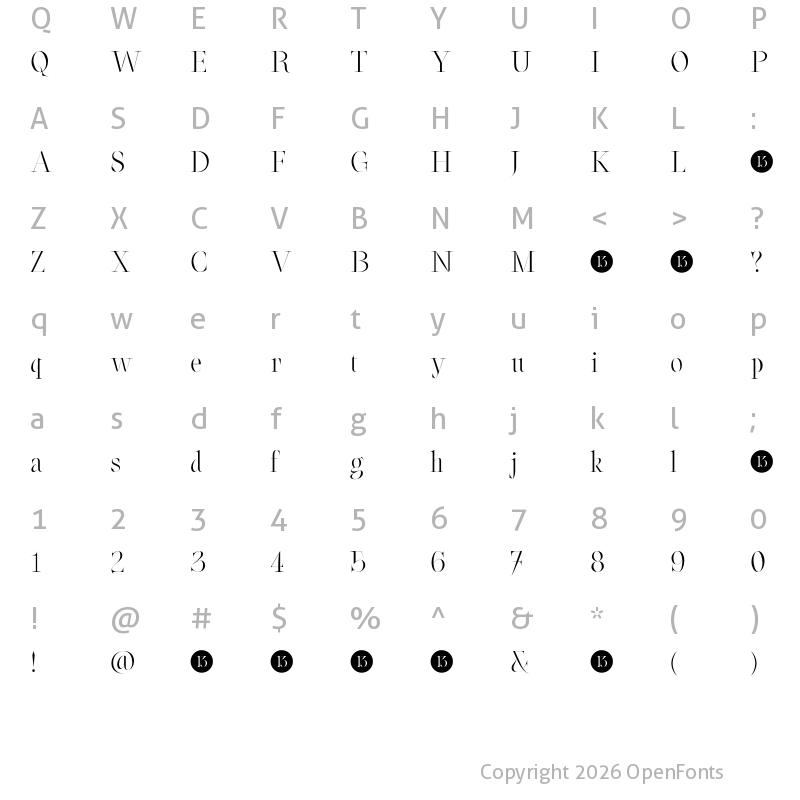 Character Map of Oroban Elegans-Trial Regular