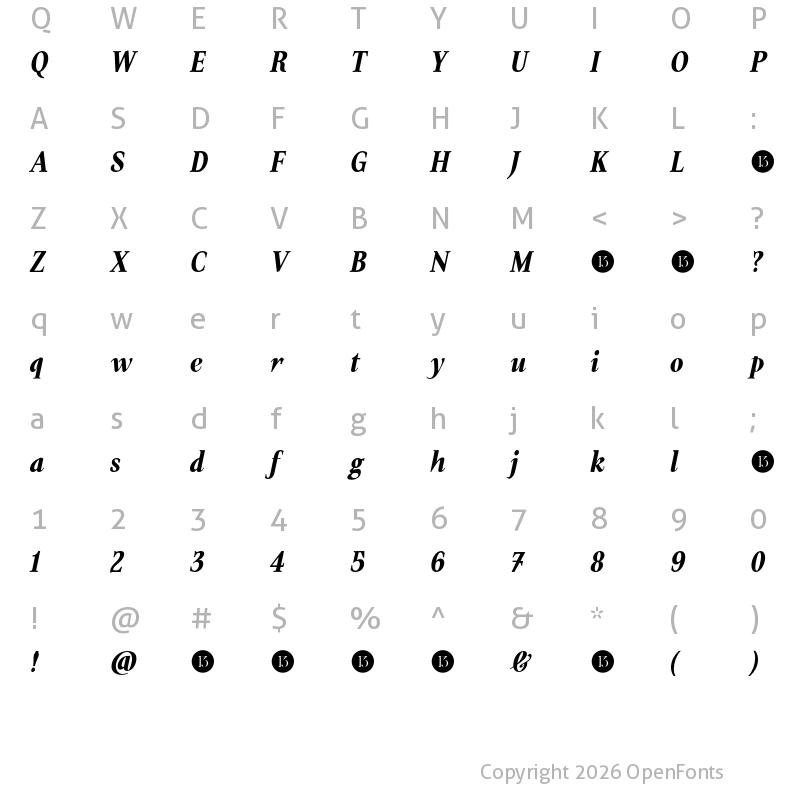 Character Map of Oroban Masuria-Trial Black Italic