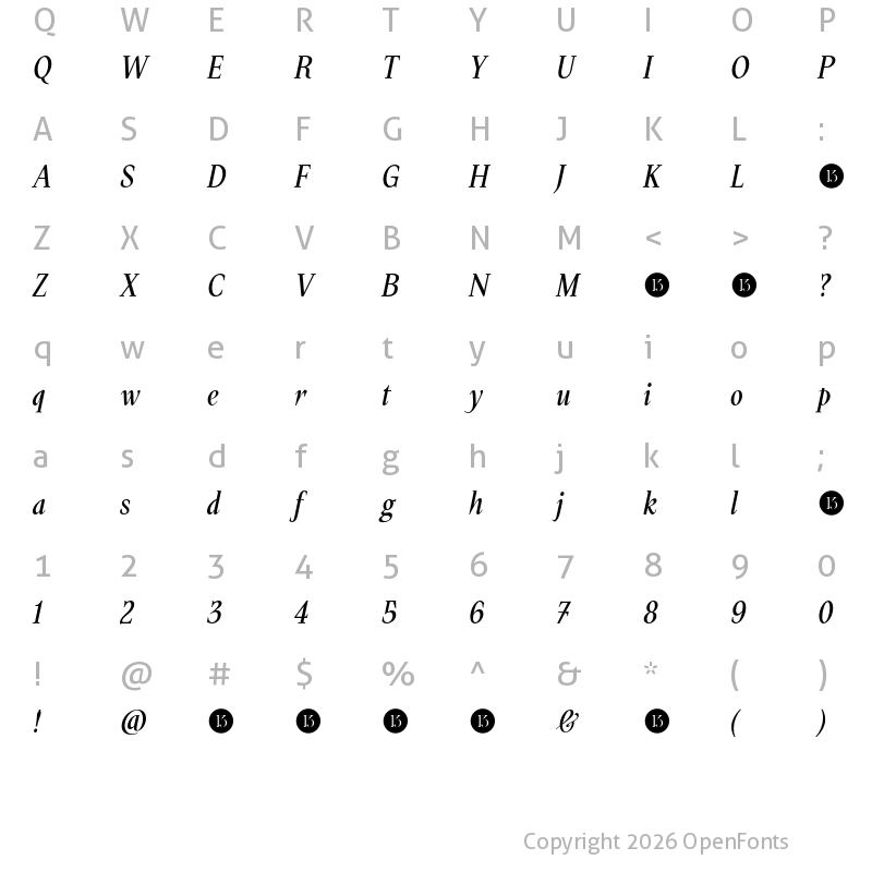 Character Map of Oroban Masuria-Trial Bold Italic