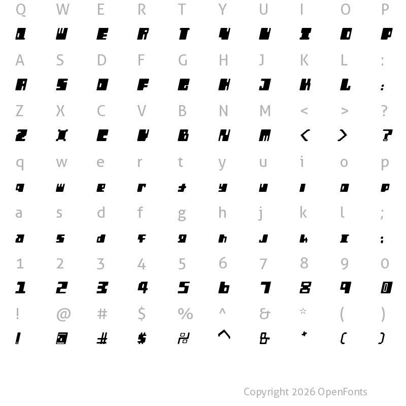 Character Map of Orthotopes EX Italic