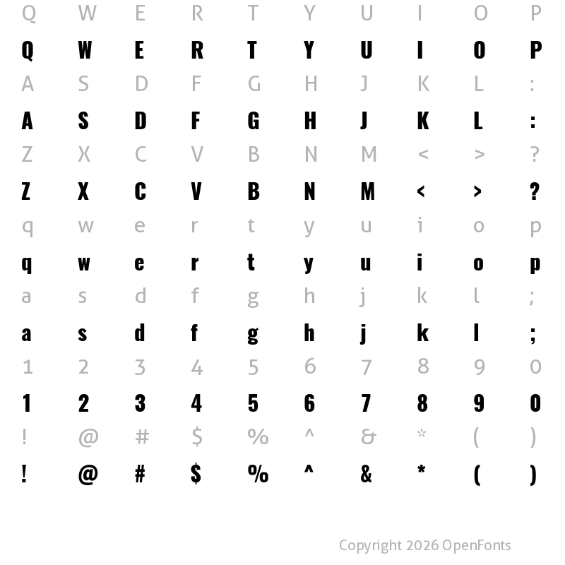 Character Map of Oswald Heavy