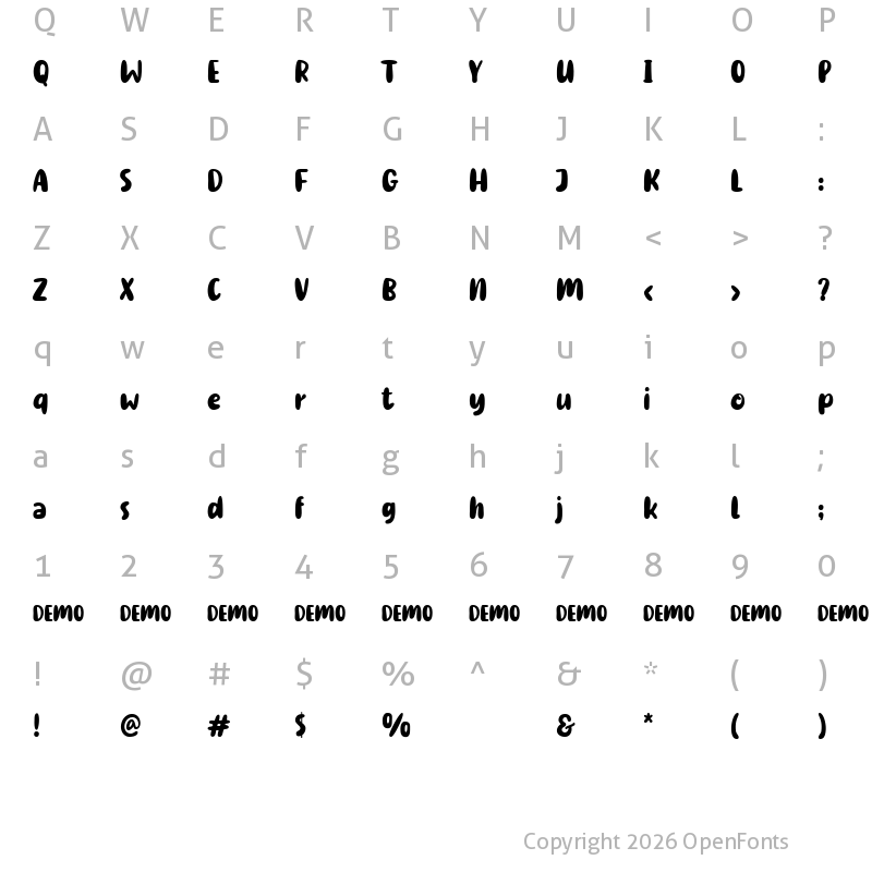 Character Map of Other Side Demo Regular