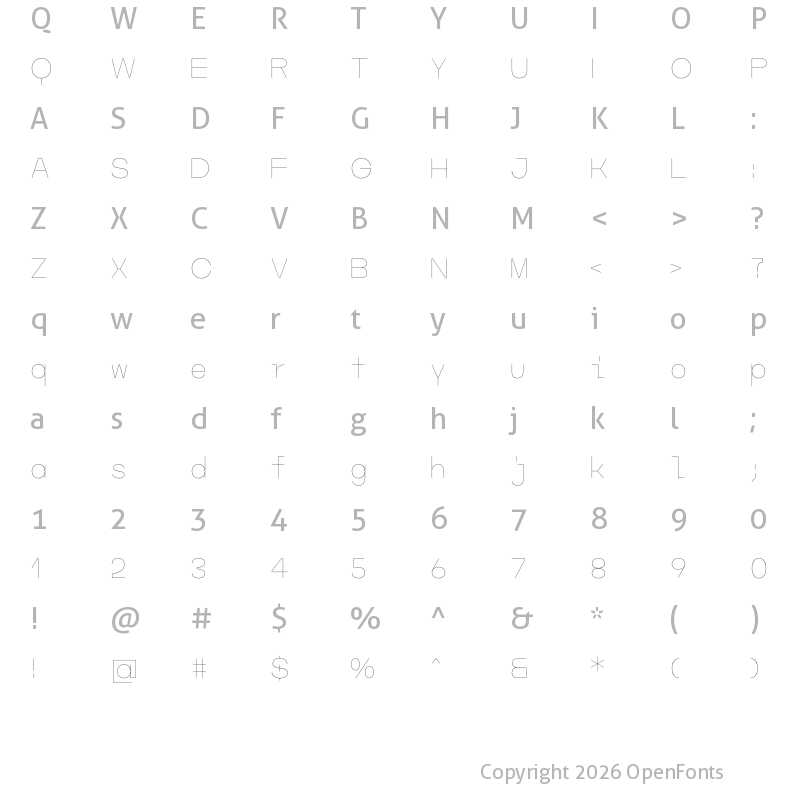 Character Map of Ouma Devanagari Thin