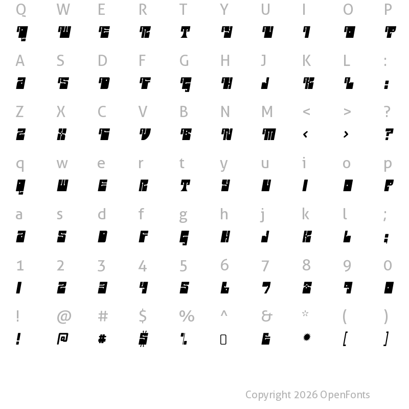 Character Map of Outright Regular