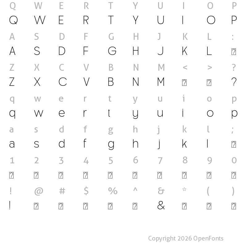 Character Map of OV Soge Extra Light