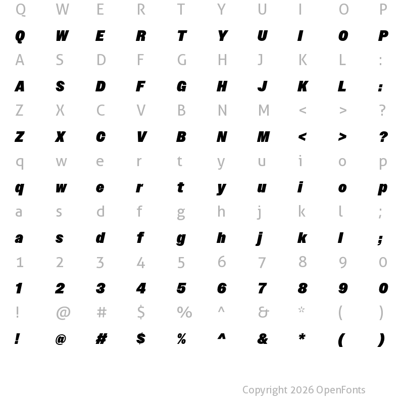 Character Map of Owners Narrow XBlack Italic