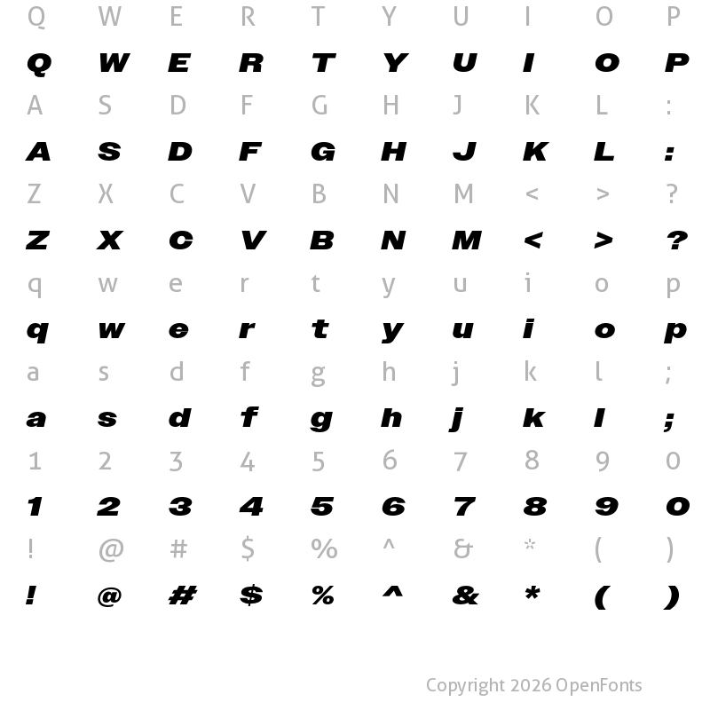 Character Map of Owners Wide Black Italic