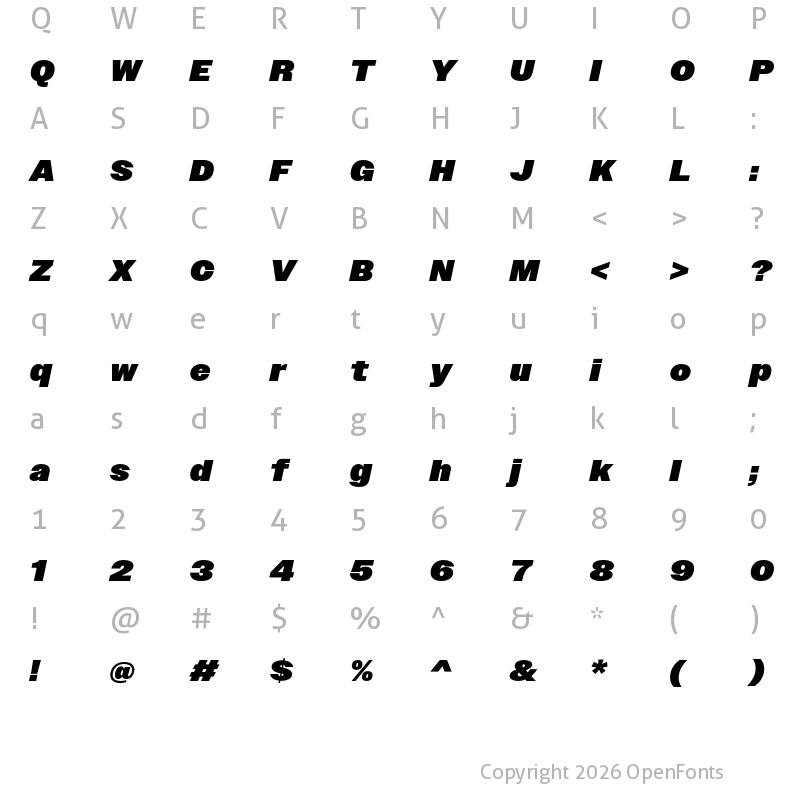 Character Map of Owners XBlack Italic