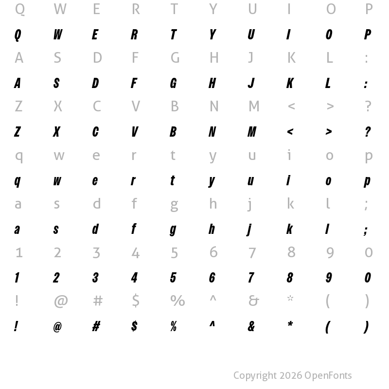 Character Map of Owners XNarrow Black Italic