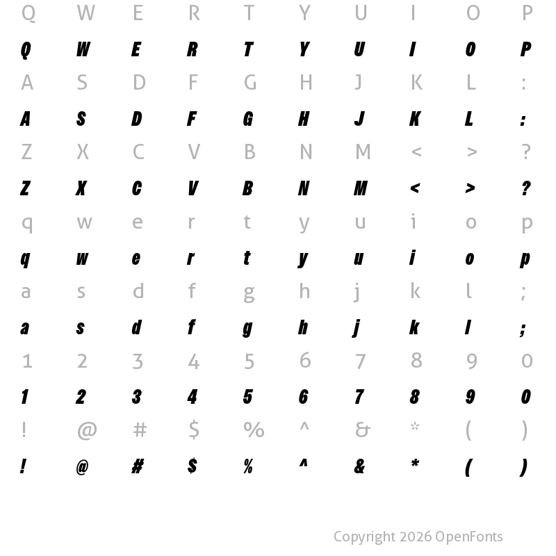 Character Map of Owners XNarrow XBlack Italic